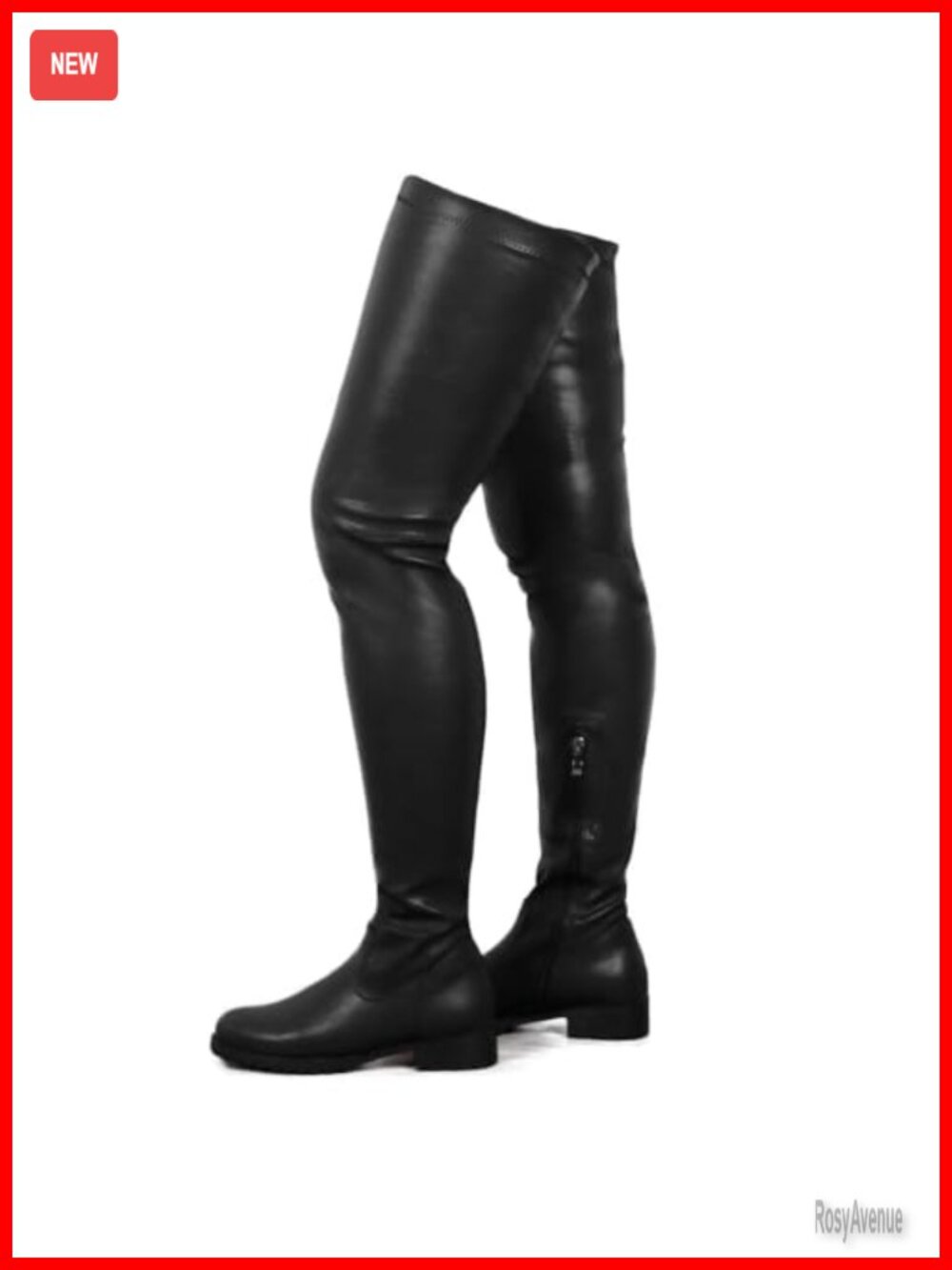 Over the Knee High Boots Faux Leather Faux Fur Lined Chunky Heel Round Toe